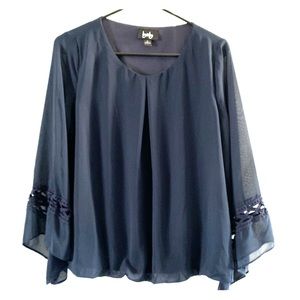 Boho Chic Navy Flowy Top Bell Sleeves
